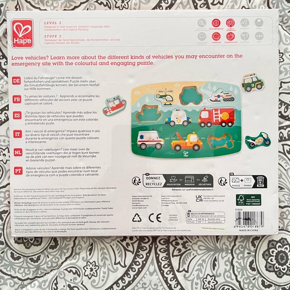 Hape Emergency Vehicles Peg Puzzle – Multi-Color - Picture 2 of 2
